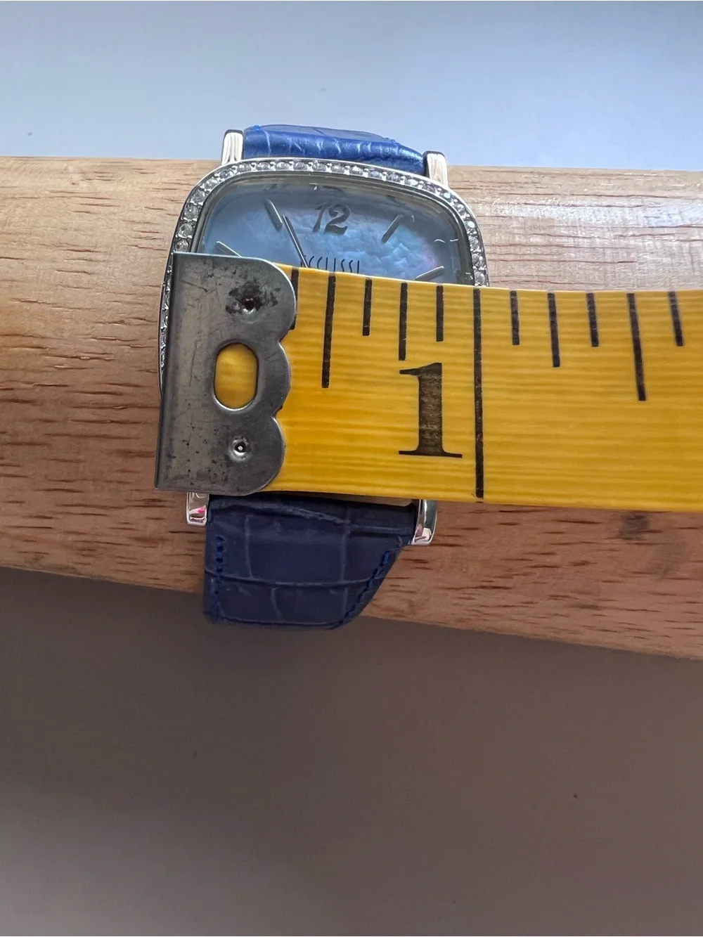 Vintage Ecclissi Blue MOP Dial Crystal Bezel Blue Leather Band Watch